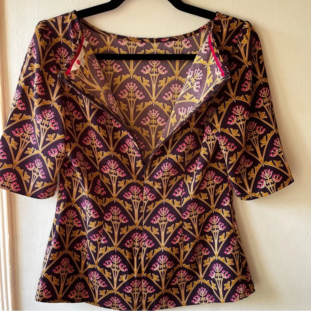 Boden• Purple & Gold Olive Branch Blouse• Sz 6 - Picture 7 of 16
